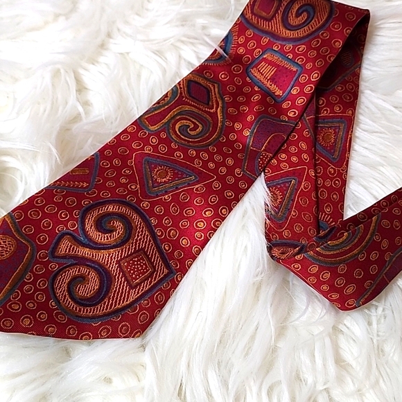 Oscar de La Renta Burgundy Tie Men’s VINTAGE Neckwear Graffic Print Silk Tie - Picture 1 of 4